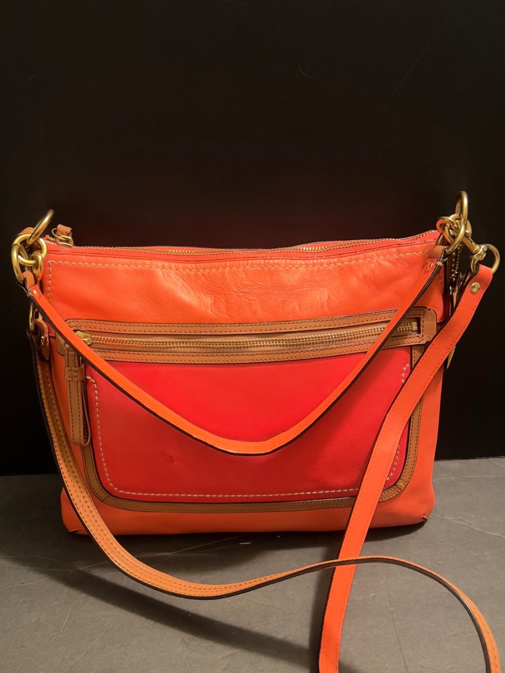 Coach Poppy Colorblock Perri Hippie Orange Leather Convertible Bag
